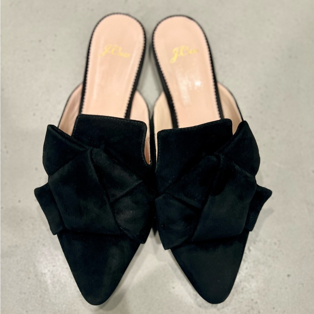 J. Crew Black Mules with Decorative Bow